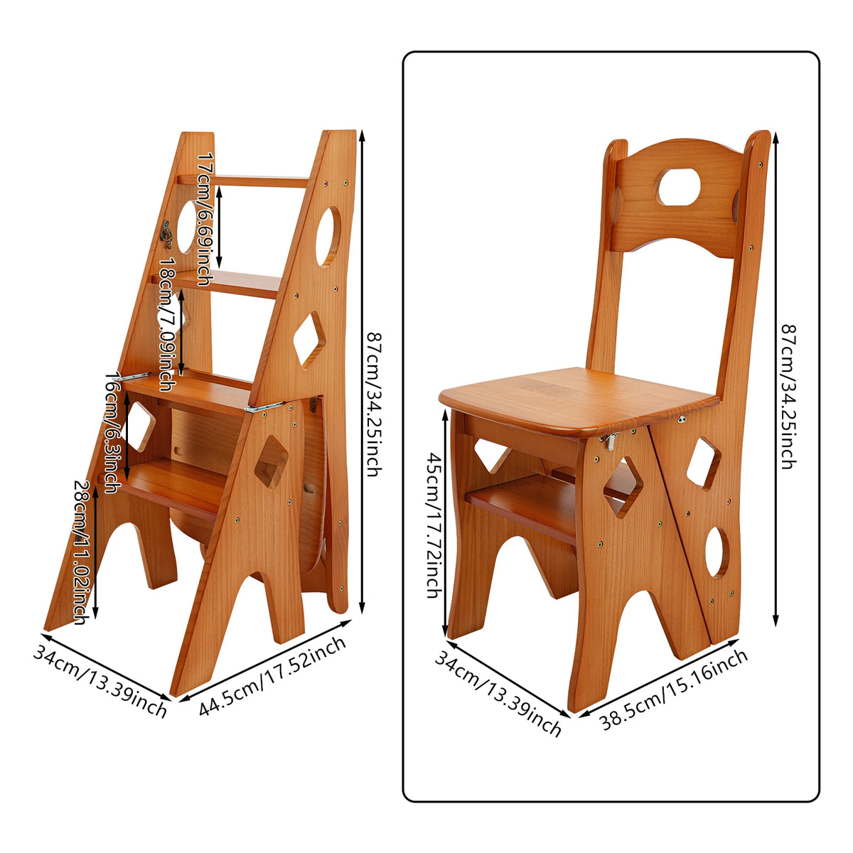 Chaise-escabeau 4 marches en pin massif