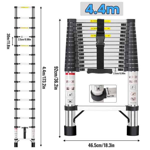 Échelle télescopique inox 4,4 m – vue 1