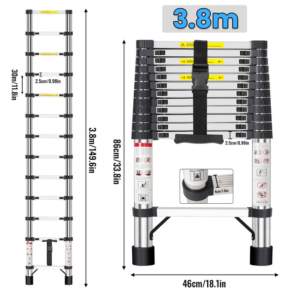 Échelle télescopique inox 3,8 m – vue 1