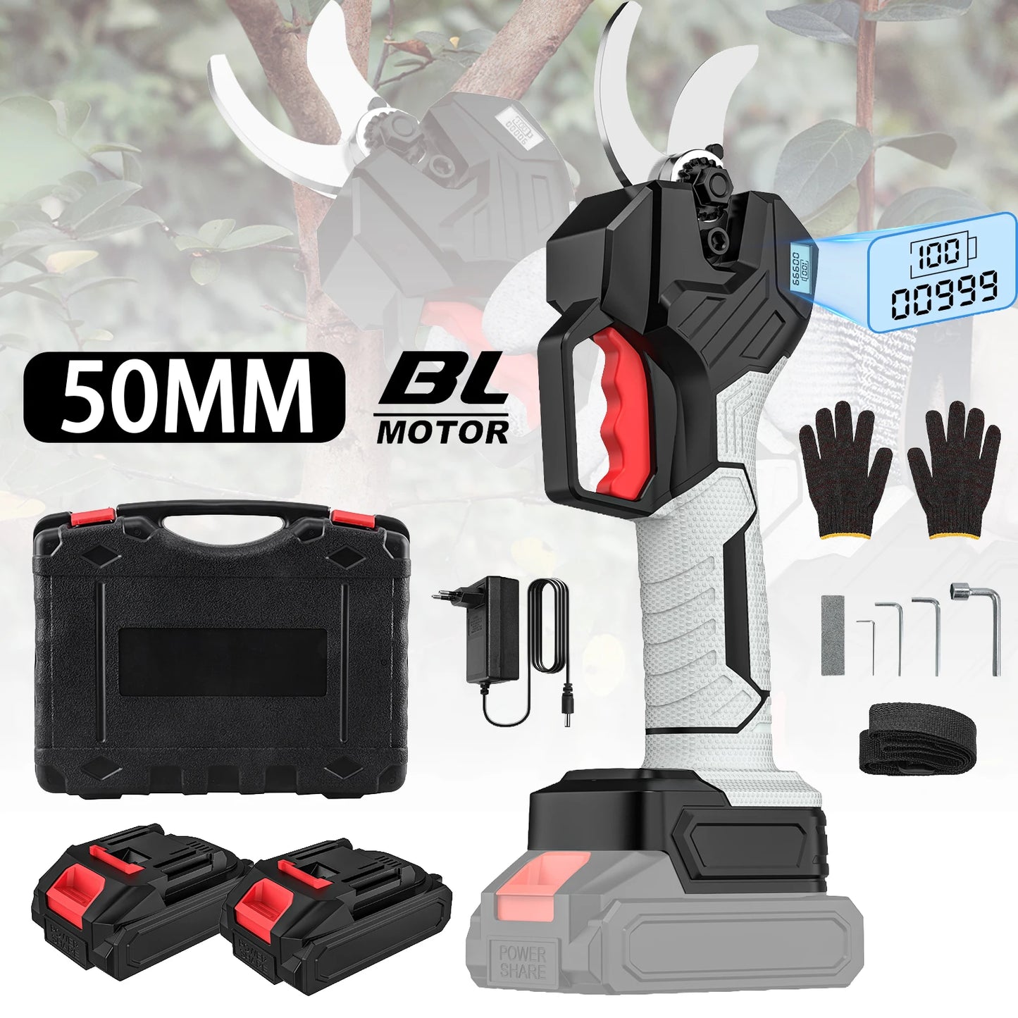 50mm Brushless Cordless Electric Pruning Shears, 1000W 4-Stage Adjustable for Tree & Bonsai Trimming For Makita 21V Battery