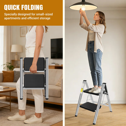 2/3 Steps Ladder Household Folding Ladder Stool Stainless Steel & No-slip & Load 150kg for Kitchen Home Use