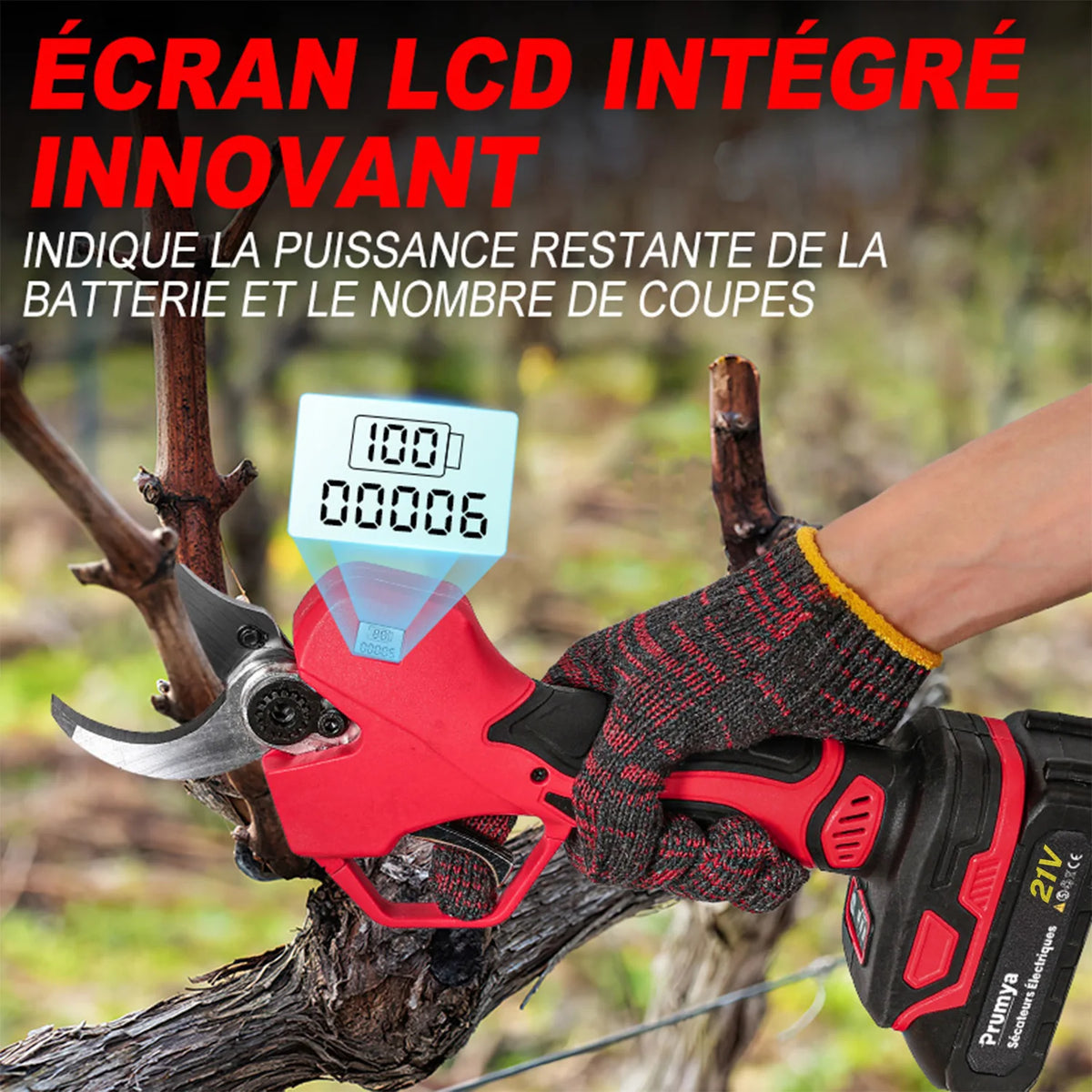 Sécateur électrique 50 mm avec écran LCD