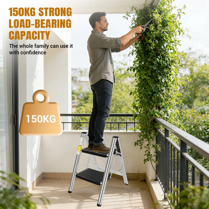 2/3 Steps Ladder Household Folding Ladder Stool Stainless Steel & No-slip & Load 150kg for Kitchen Home Use