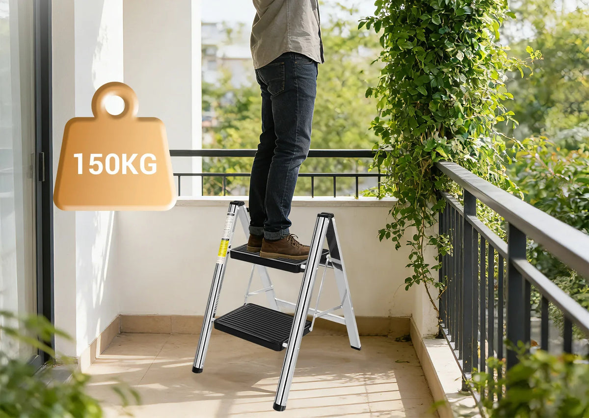 Escabeau pliant en acier inoxydable, 2 marches, 150 kg