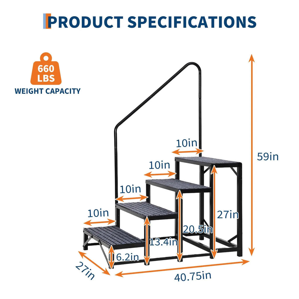 Escalier portable 4 marches avec main courante