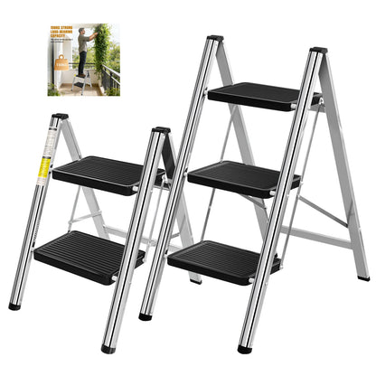 2/3 Steps Ladder Household Folding Ladder Stool Stainless Steel & No-slip & Load 150kg for Kitchen Home Use