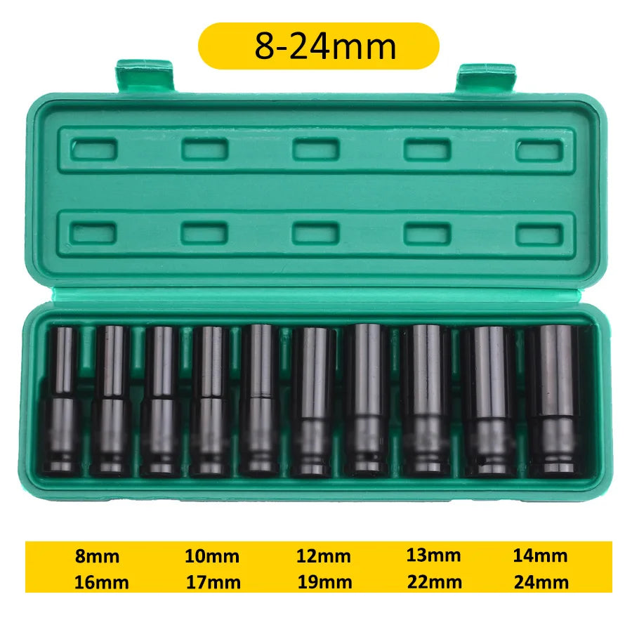 Coffret de 10 douilles à chocs longues 1/2 pouce