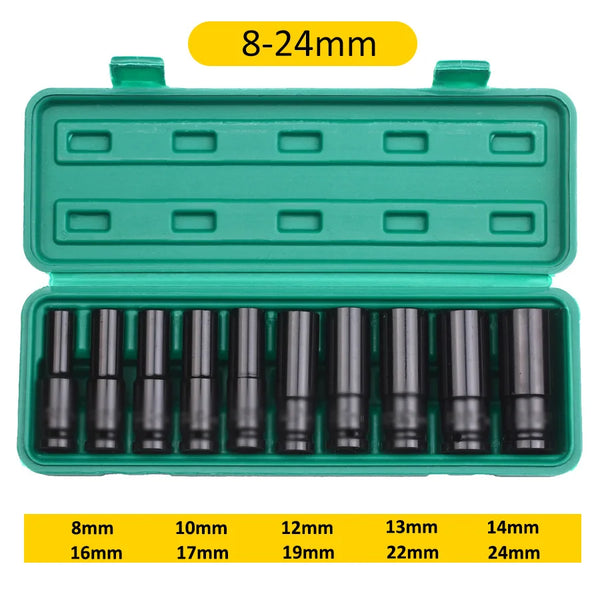 Coffret de 10 douilles à chocs longues 1/2 pouce