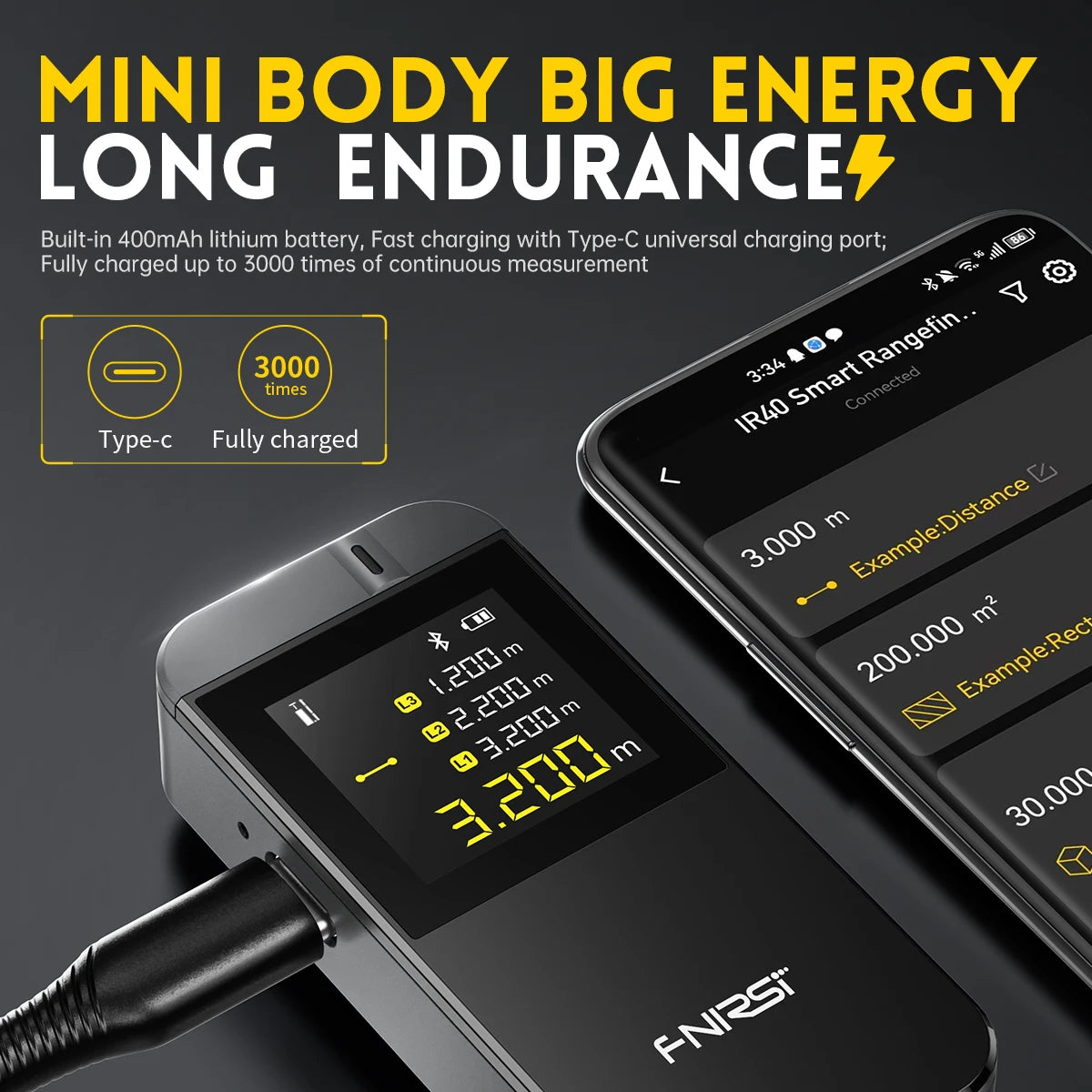 Télémètre laser rechargeable par USB-C et application mobile