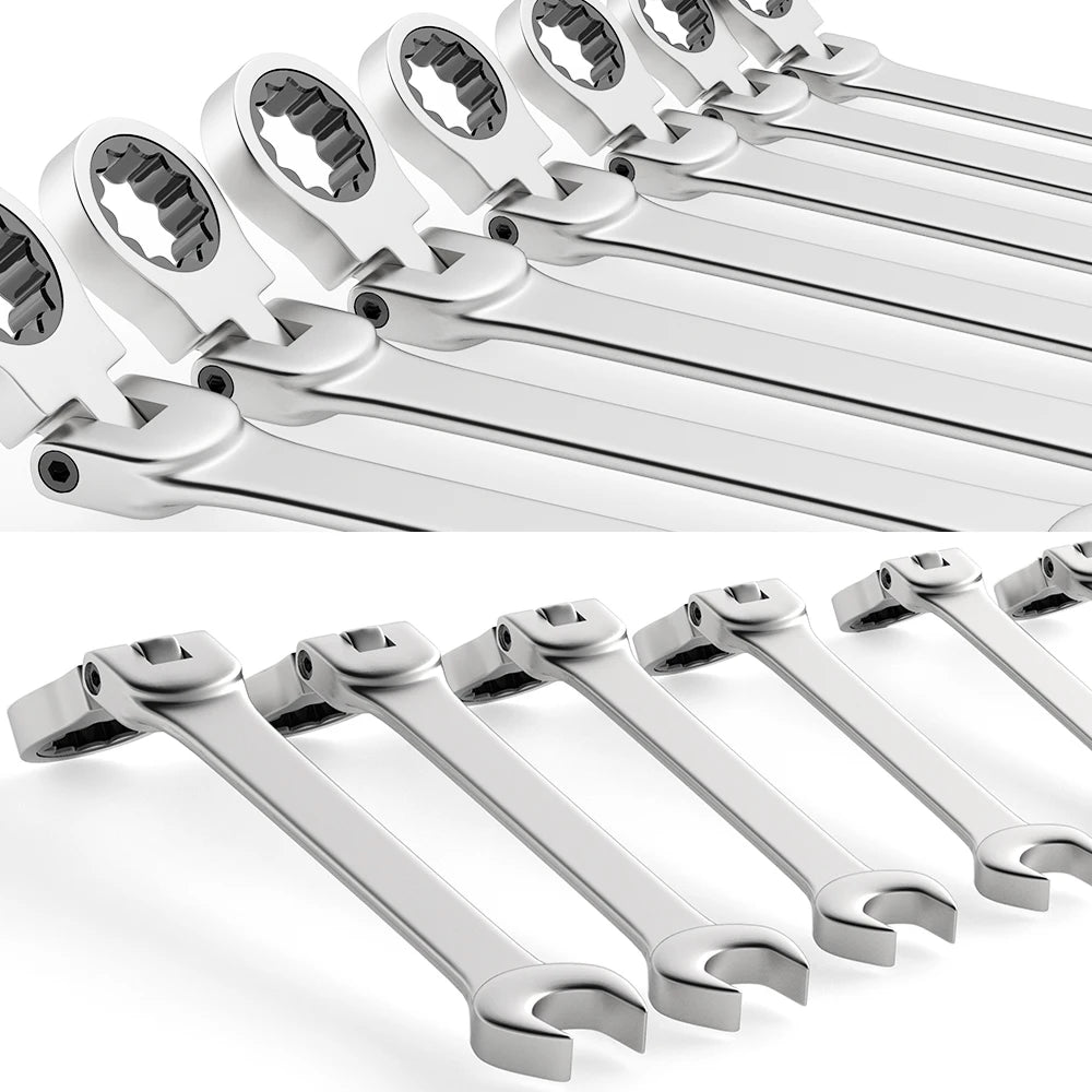 WOZOBUY Flex Head Ratcheting Wrench Set- 6-23mm Metric Ratchet Combination Wrenches CrV Gear Spanner Set