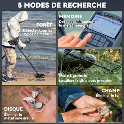 Outsunny Professional Adult Metal Detector, 5 modes High Precision Detection, Waterproof IP68 coil with Memory mode and precise point, Advanced DSP chip, screen LCD, backpack, dark gray