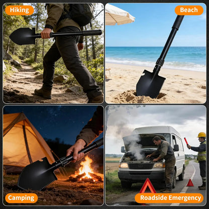 Folding Shovel, Portable Survival Shovel with Compass, Camping Tool kit, car Rescue Tool Shovel, high-Carbon Steel - for Camping