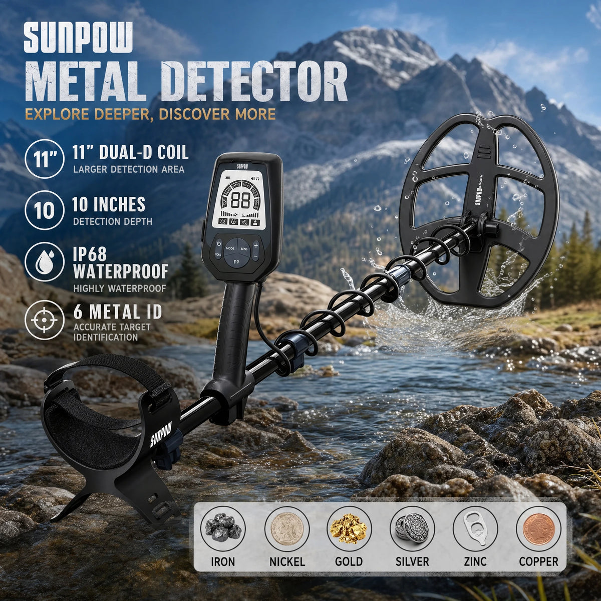 Détecteur de métaux rechargeable à bobine DD, vue 9