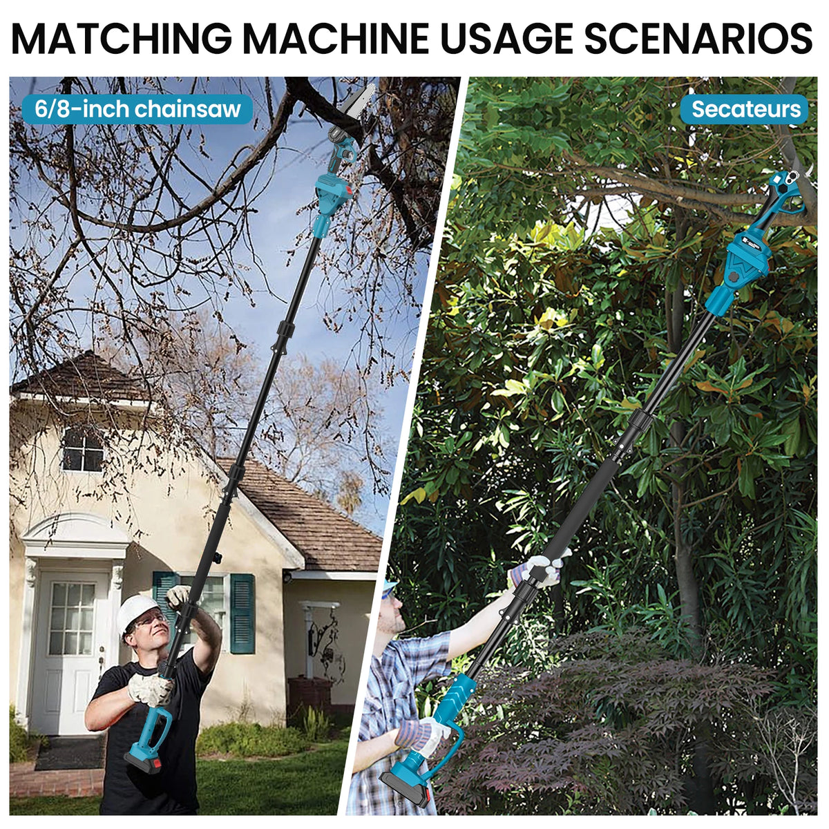 Sécateur sur perche utilisé pour élaguer des branches hautes