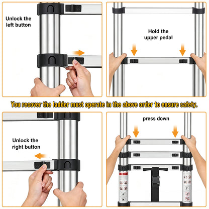 Échelle télescopique inox 3,8 m, déverrouillage des échelons – vue 3