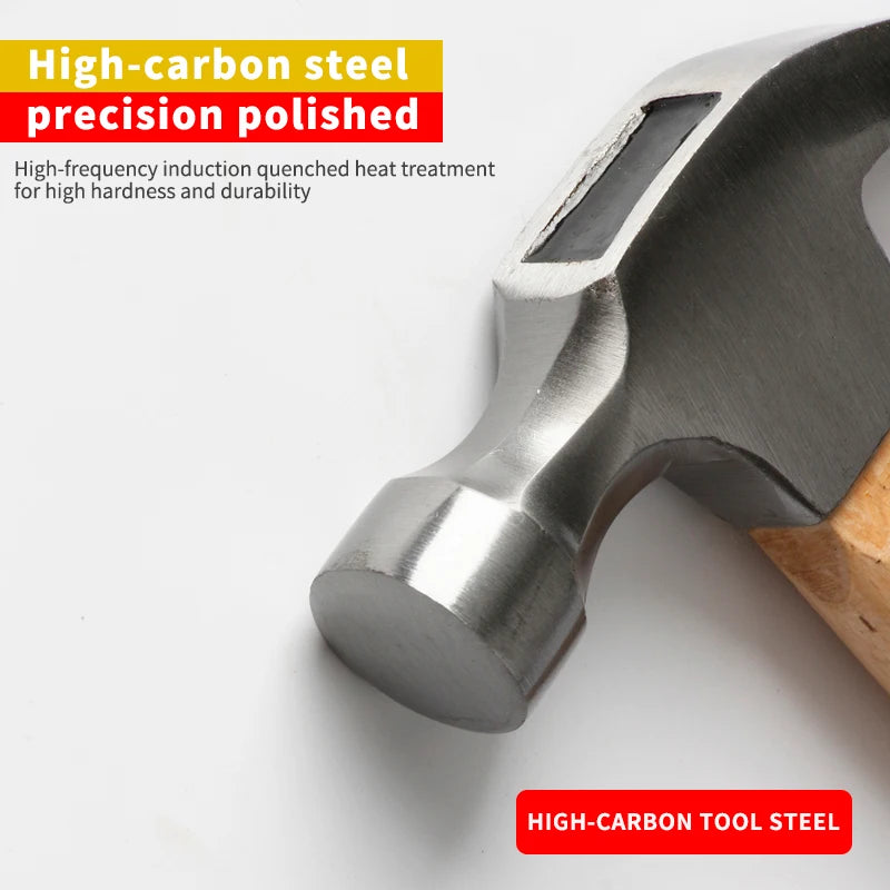 Claw Hammer Multi-function Woodworking Nail Wooden Handle Shock Absorption High Carbon Steel Durability Car Household Tool