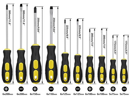 Jeu de 10 tournevis magnétiques, lames de 75 à 200 mm