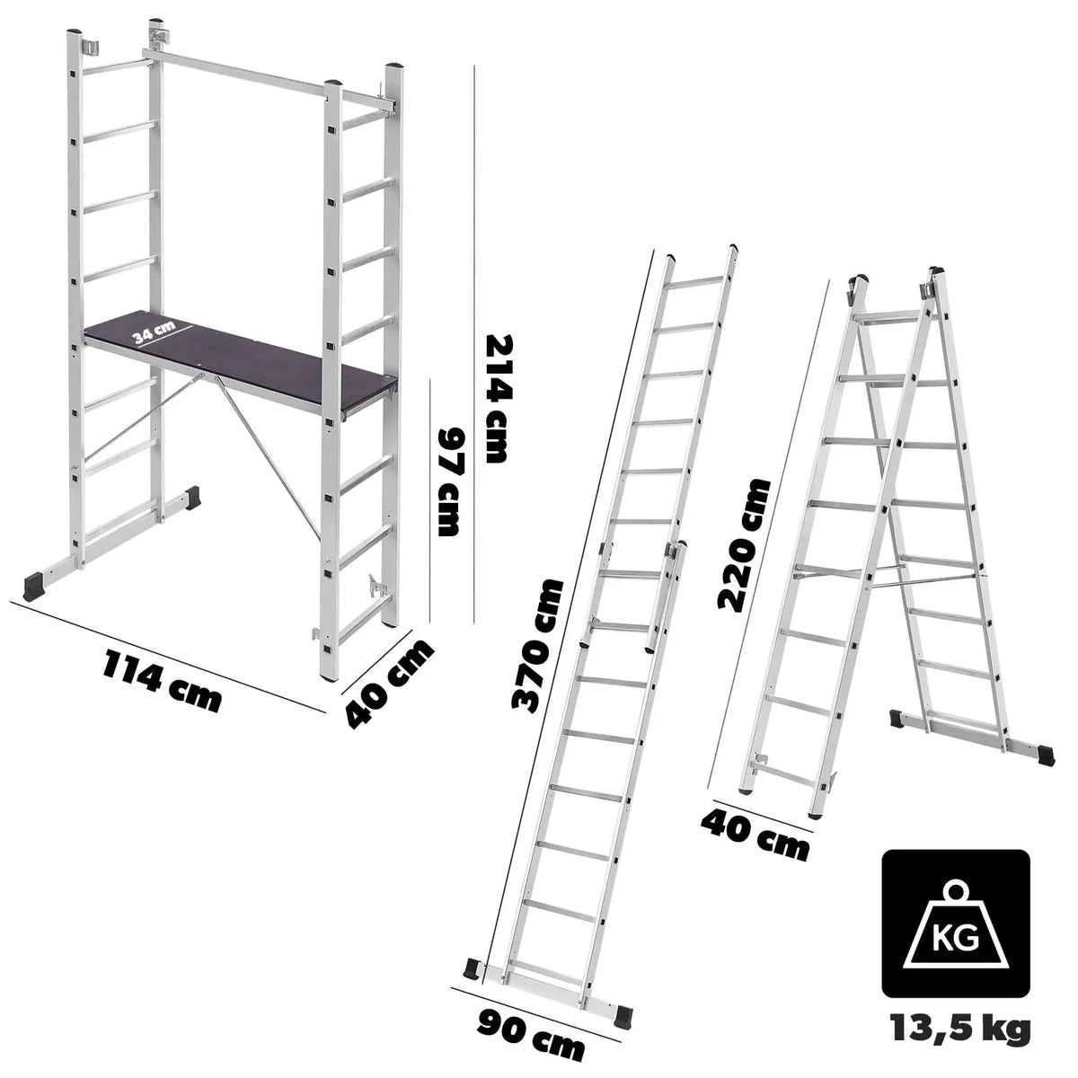 Échafaudage-échelle aluminium 370 cm
