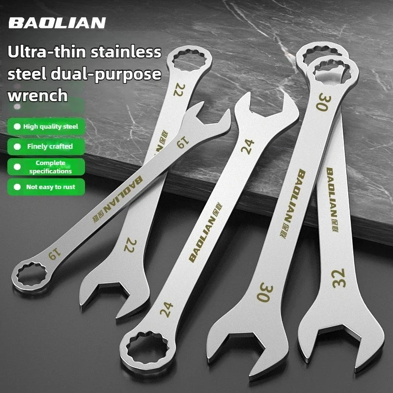 3mm Ultra-thin Open Box Dual-purpose Wrench Set 6-24mm Stainless Steel Spanner Metric Ratcheting Combination Wrench Kit with Bag