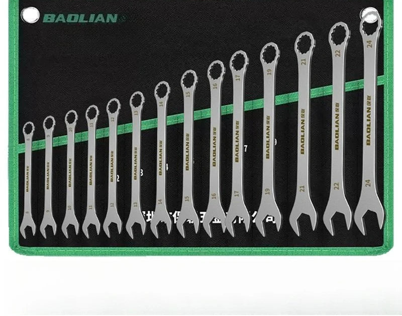 3mm Ultra-thin Open Box Dual-purpose Wrench Set 6-24mm Stainless Steel Spanner Metric Ratcheting Combination Wrench Kit with Bag