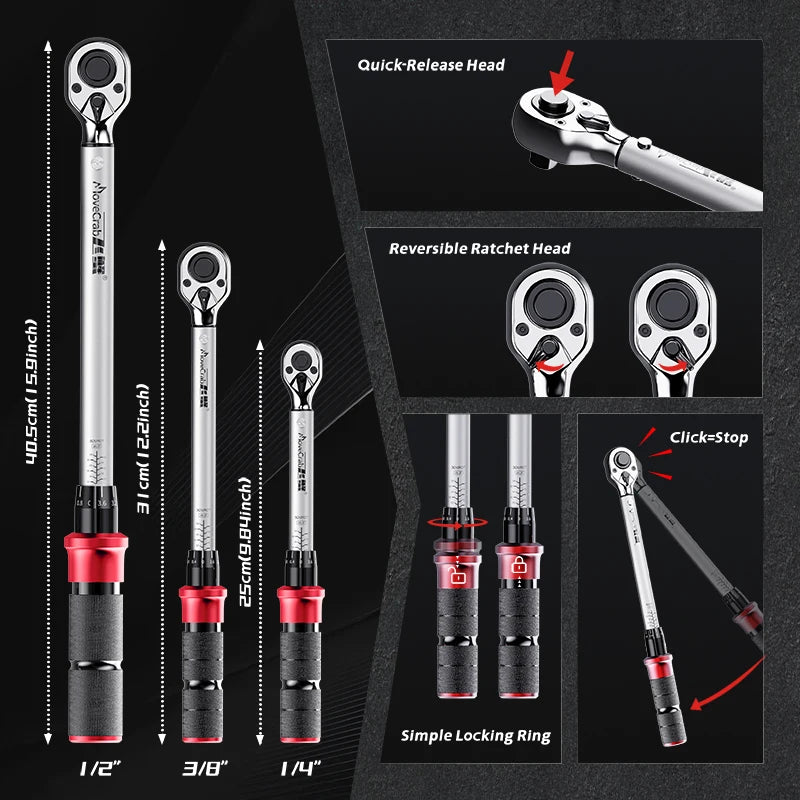MoveCrab Mechanical Torque Wrench Set 6 Pcs 5-220N.m for Bicycle Motorcycle Auto Industrial Repair Tools Kit