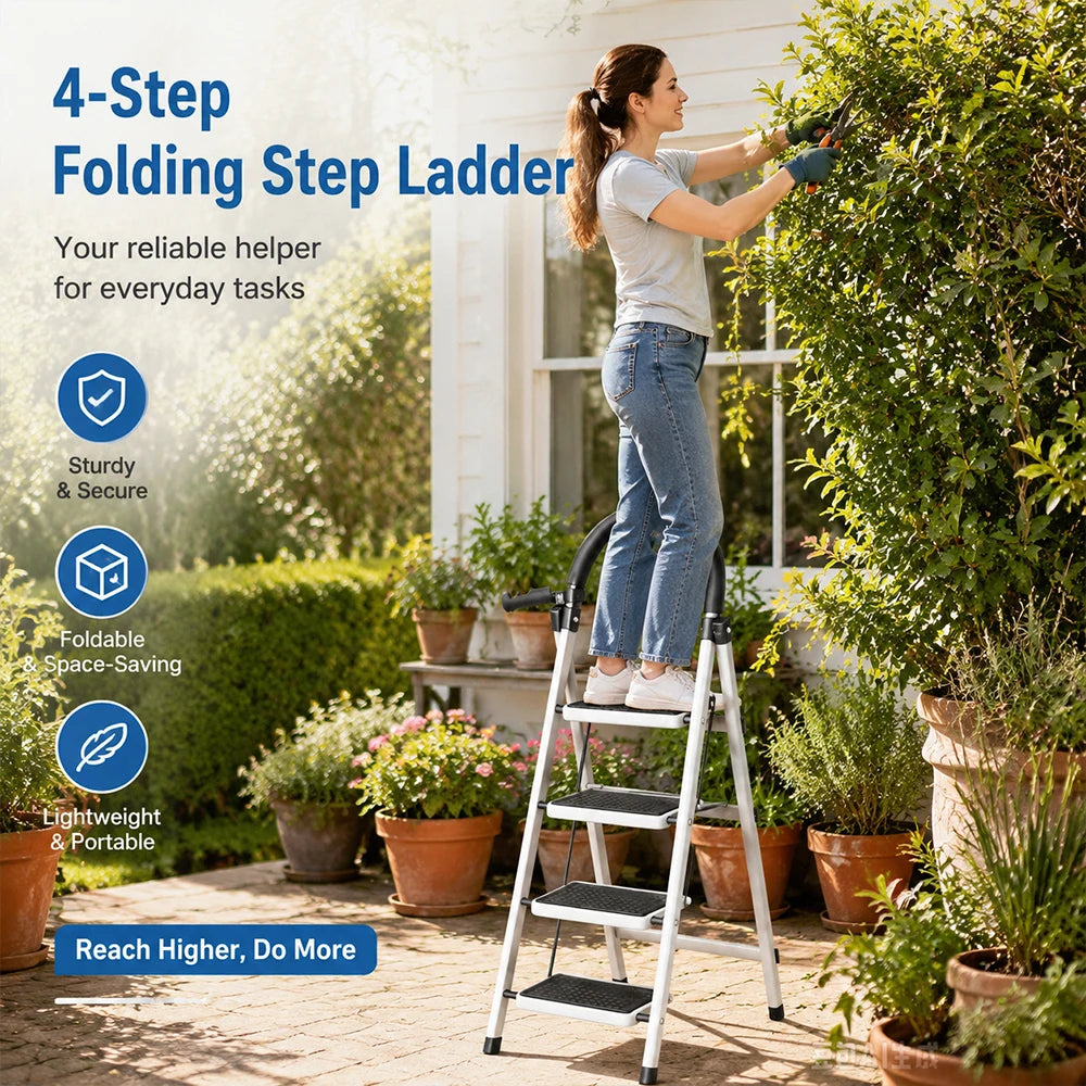 Escabeau acier 4 marches au jardin – vue 4