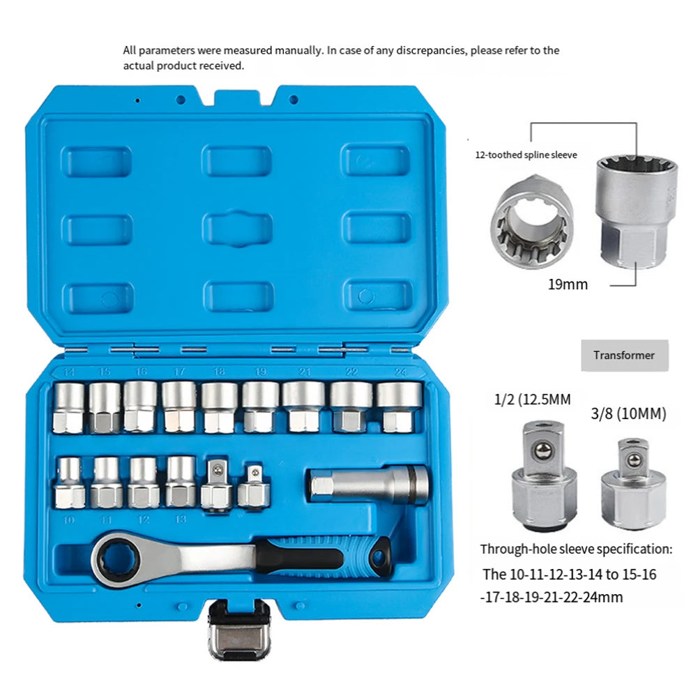 Coffret de douilles traversantes 17 pièces avec cliquet creux