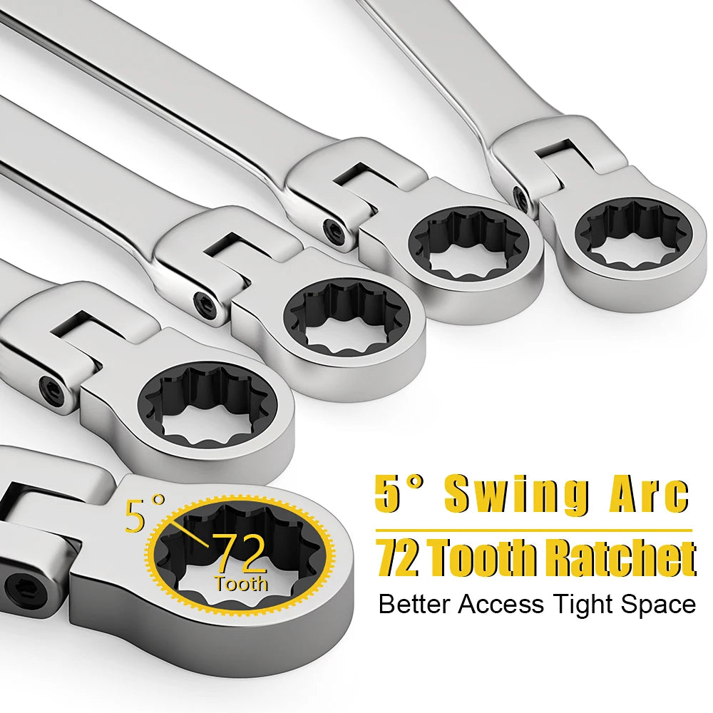 WOZOBUY Flex Head Ratcheting Wrench Set- 6-23mm Metric Ratchet Combination Wrenches CrV Gear Spanner Set