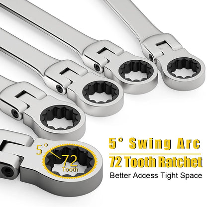 WOZOBUY Flex Head Ratcheting Wrench Set- 6-23mm Metric Ratchet Combination Wrenches CrV Gear Spanner Set