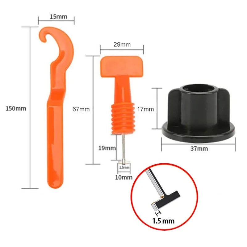 Dimensions du niveleur et de la clé