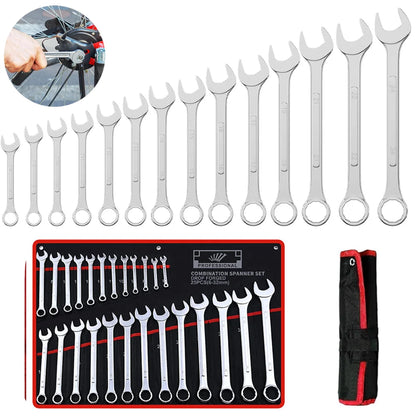 25pcs Ultra-thin Wrench Set 6-32mm Carbon Steel Spanner Metric Ratcheting Combination Wrench Kit with Bag Car Maintenance Tools