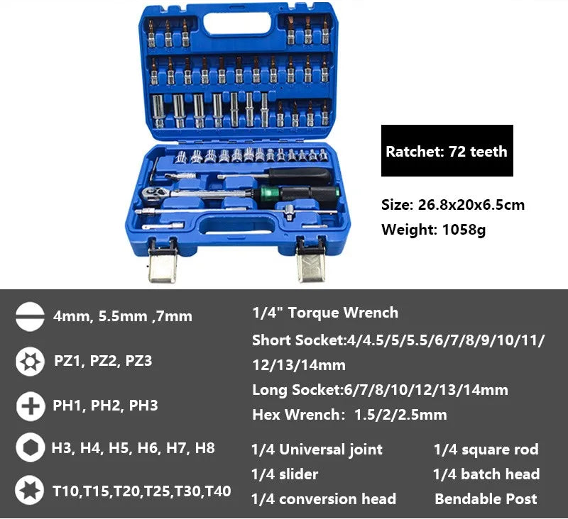 1/4'' Drive 2-24N.m Precise Double Scale Torque Wrench Set MTB Bike Socket Spanner Bicycle Motorcycle Ratchet Repair Toolbox Kit