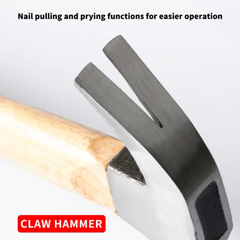 Claw Hammer Multi-function Woodworking Nail Wooden Handle Shock Absorption High Carbon Steel Durability Car Household Tool