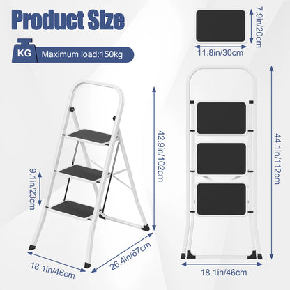 Escabeau 3 marches extra-larges avec main courante, dimensions – vue 1