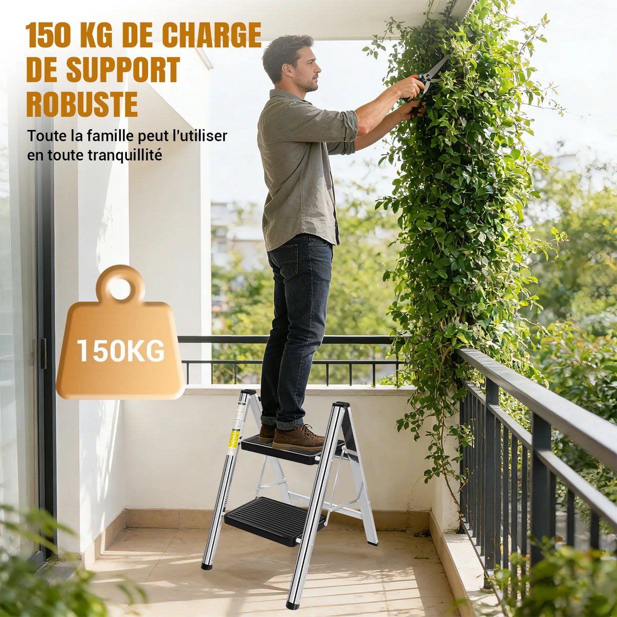 Escabeau 2 marches, charge 150 kg – vue 6