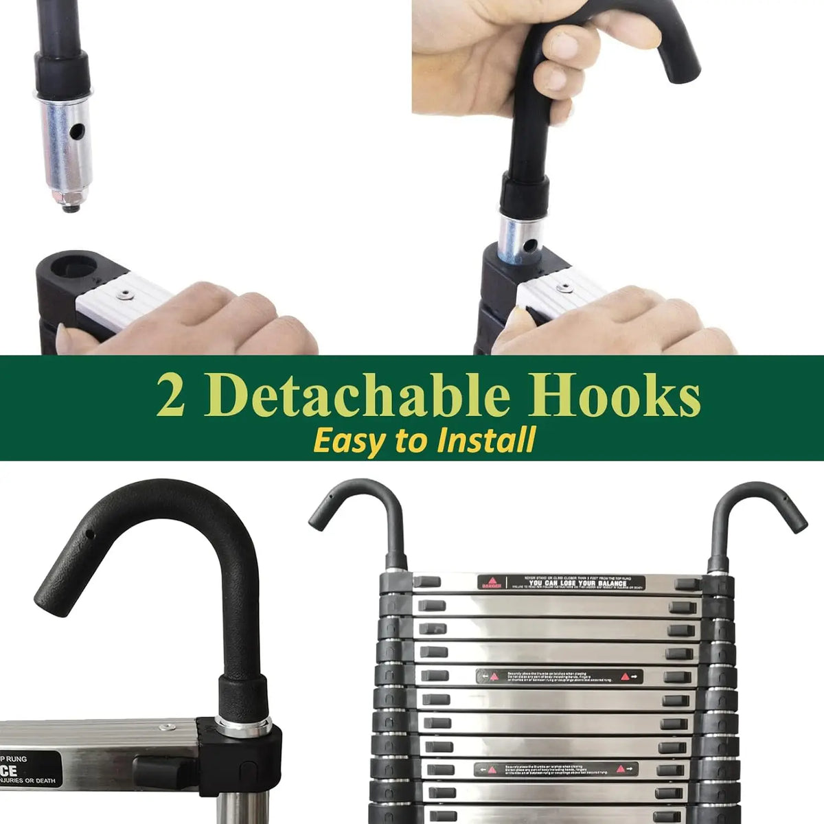 Échelle télescopique inox 5 m, 2 crochets amovibles – vue 2