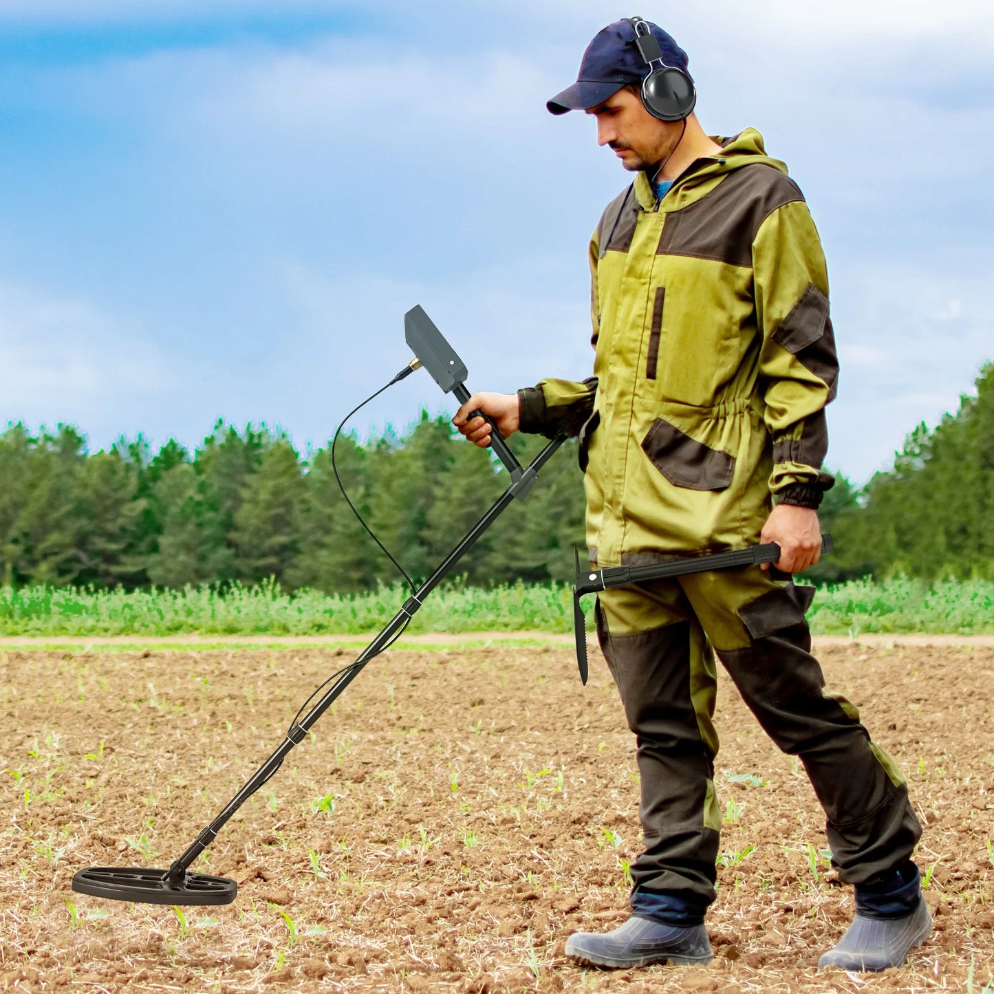 Outsunny Professional Adult Metal Detector, 5 modes High Precision Detection, Waterproof IP68 coil with Memory mode and precise point, Advanced DSP chip, screen LCD, backpack, dark gray