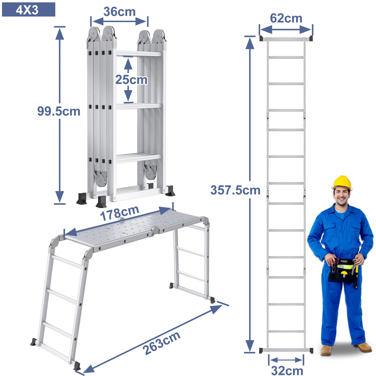 Échelle multifonction 4 × 3 marches : dimensions