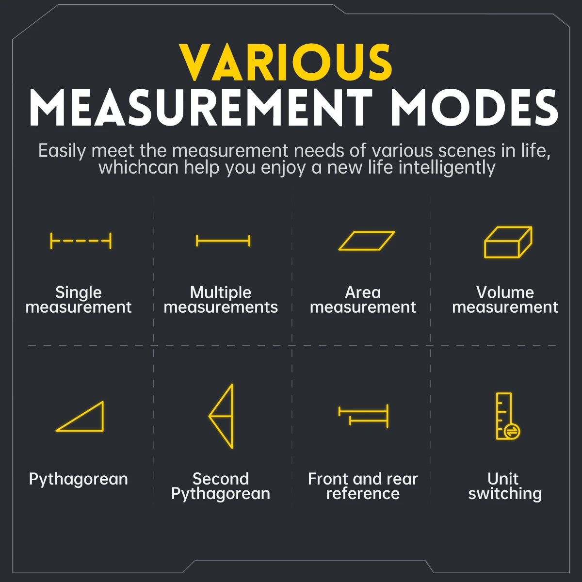 Télémètre laser : modes de mesure distance, surface, volume, Pythagore