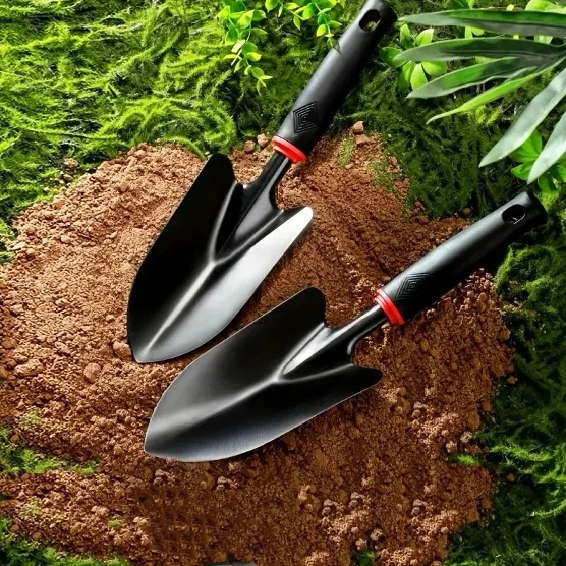 Metal Garden Trowel with Ergonomic Black Handle and Orange Trim - Perfect Tool for Planting Flowers and Vegetables