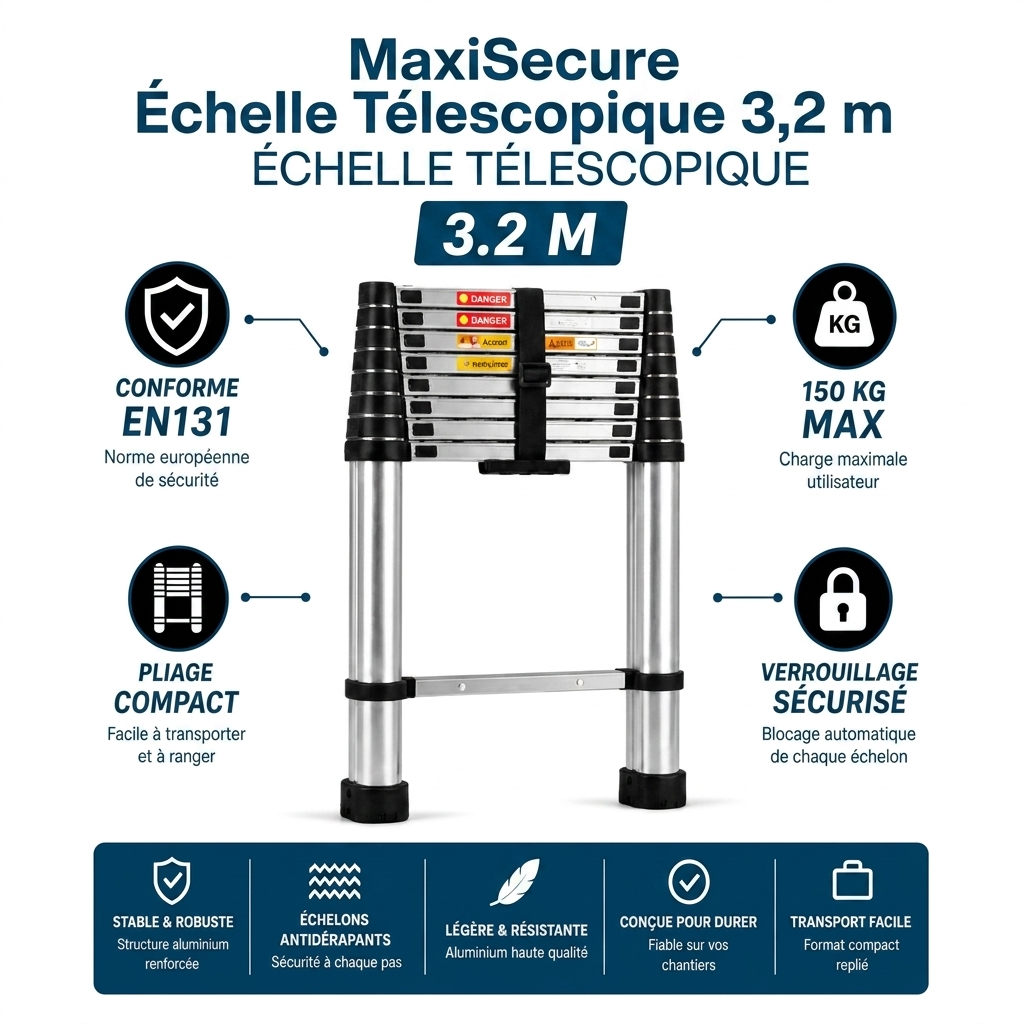Échelle télescopique MaxiSecure 3,2 m - Compacte pro