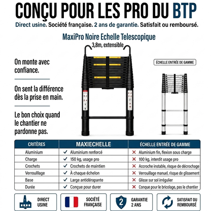 Échelle télescopique MaxiPro Noire 3,8 m - 150 kg pro