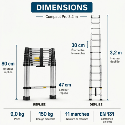Échelle télescopique MaxiSecure 3,2 m - Compacte pro
