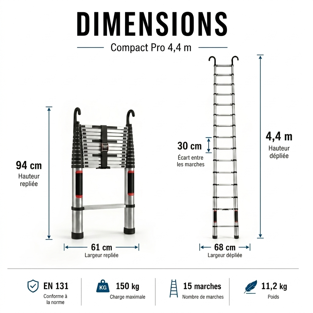 Échelle télescopique MaxiCompact 4,4 m - Aluminium pro