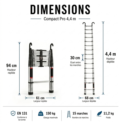 Échelle télescopique MaxiCompact 4,4 m - Aluminium pro